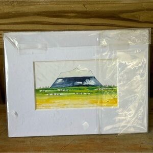 Herdubreid Wide Shoulders Volcano Iceland Matted Watercolor Print